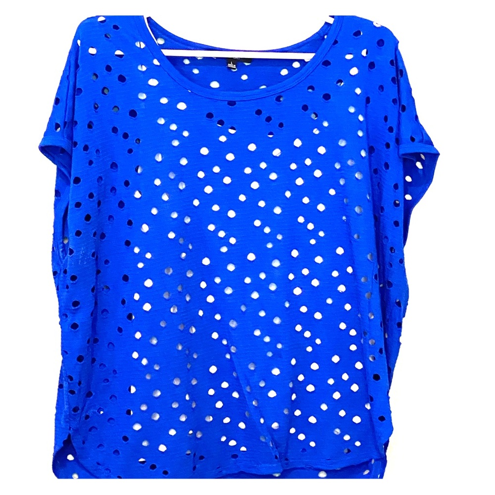 Blue cut out polka dot blouse